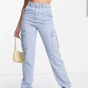 DTT TALL straight leg jeans with cargo pockets in light blue